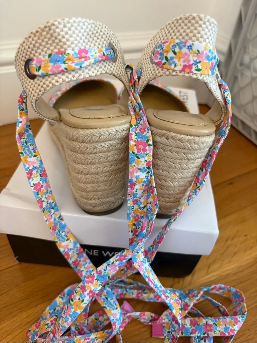 Nine West Friend Ankle Wrap Espadrilles Floral 7.5